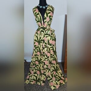 Agua Bendita X Target Peony Botanical Halter Jumpsuit Yellow XL